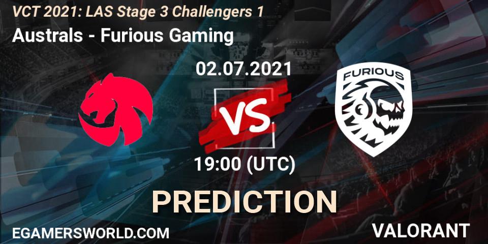 Australs - Furious Gaming: Maç tahminleri. 02.07.2021 at 19:00, VALORANT, VCT 2021: LAS Stage 3 Challengers 1