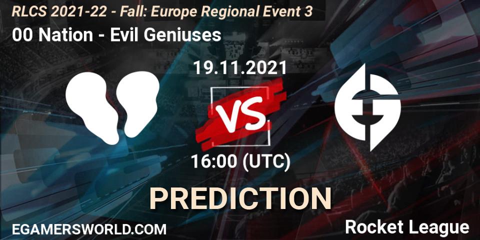 00 Nation - Evil Geniuses: Maç tahminleri. 19.11.2021 at 16:00, Rocket League, RLCS 2021-22 - Fall: Europe Regional Event 3