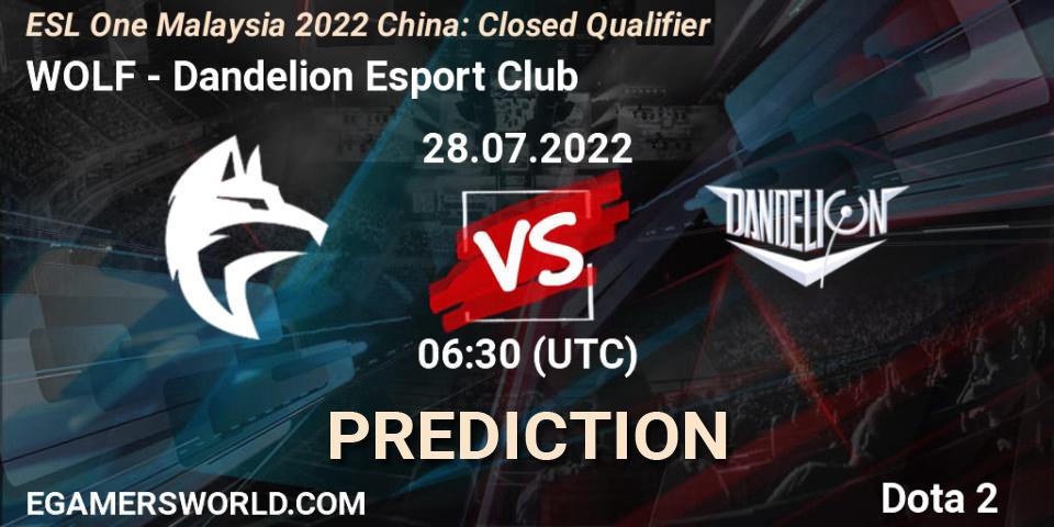 WOLF - Dandelion Esport Club: Maç tahminleri. 28.07.2022 at 06:33, Dota 2, ESL One Malaysia 2022 China: Closed Qualifier