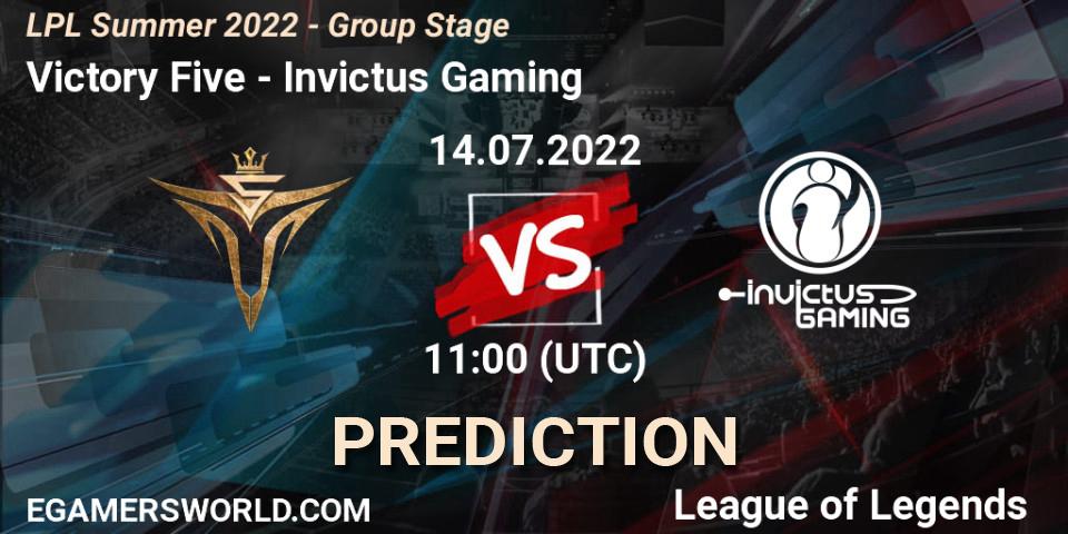 Victory Five - Invictus Gaming: Maç tahminleri. 14.07.2022 at 12:00, LoL, LPL Summer 2022 - Group Stage