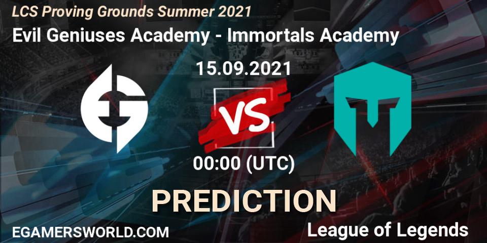 Evil Geniuses Academy - Immortals Academy: Maç tahminleri. 15.09.2021 at 00:30, LoL, LCS Proving Grounds Summer 2021