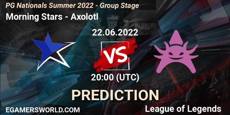 Morning Stars - Axolotl: Maç tahminleri. 22.06.2022 at 20:15, LoL, PG Nationals Summer 2022 - Group Stage