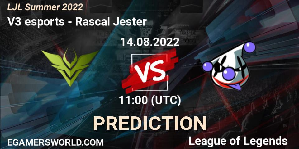 V3 esports - Rascal Jester: Maç tahminleri. 14.08.22, LoL, LJL Summer 2022