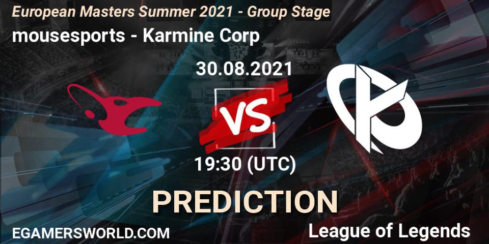 mousesports - Karmine Corp: Maç tahminleri. 30.08.2021 at 19:10, LoL, European Masters Summer 2021 - Group Stage