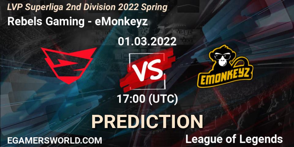 Rebels Gaming - eMonkeyz: Maç tahminleri. 01.03.22, LoL, LVP Superliga 2nd Division 2022 Spring