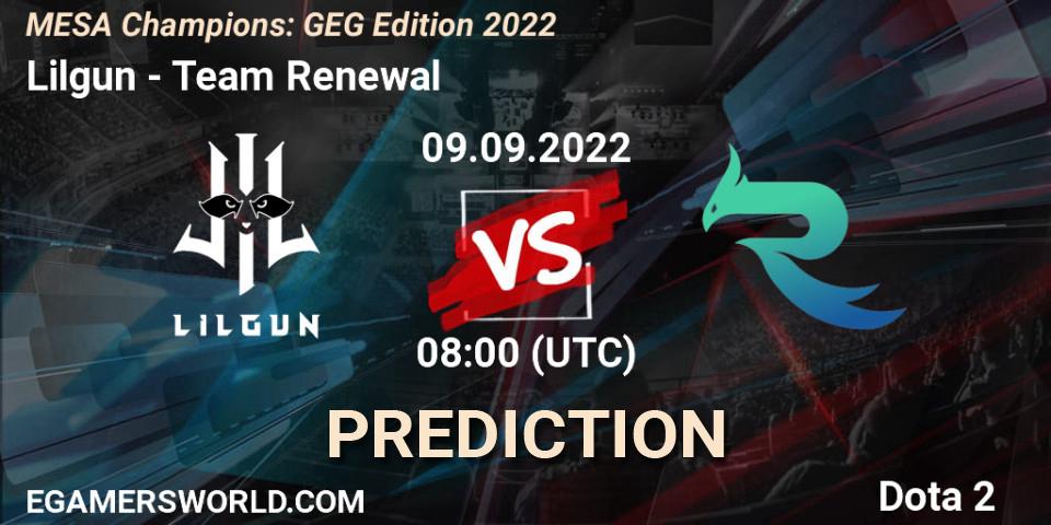 Lilgun - Team Renewal: Maç tahminleri. 09.09.2022 at 08:00, Dota 2, MESA Champions: GEG Edition 2022