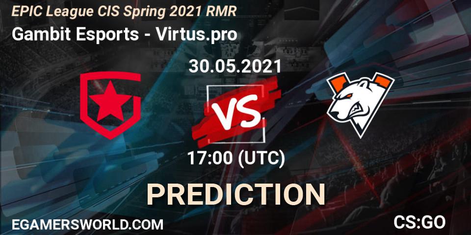 Gambit Esports - Virtus.pro: Maç tahminleri. 30.05.2021 at 17:00, Counter-Strike (CS2), EPIC League CIS Spring 2021 RMR