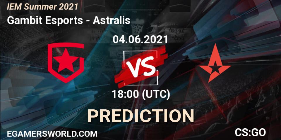 Gambit Esports - Astralis: Maç tahminleri. 04.06.2021 at 19:10, Counter-Strike (CS2), IEM Summer 2021