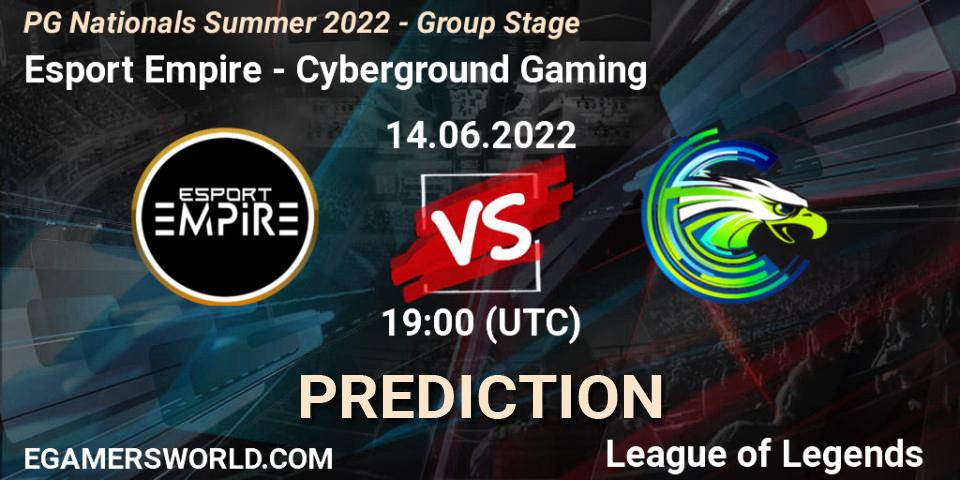 Esport Empire - Cyberground Gaming: Maç tahminleri. 14.06.2022 at 19:00, LoL, PG Nationals Summer 2022 - Group Stage