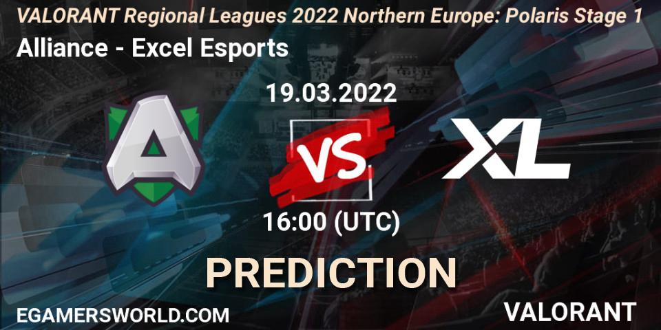 Alliance - Excel Esports: Maç tahminleri. 19.03.2022 at 16:00, VALORANT, VALORANT Regional Leagues 2022 Northern Europe: Polaris Stage 1