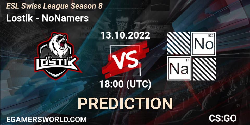 Lostik - NoNamers: Maç tahminleri. 13.10.2022 at 18:00, Counter-Strike (CS2), ESL Swiss League Season 8