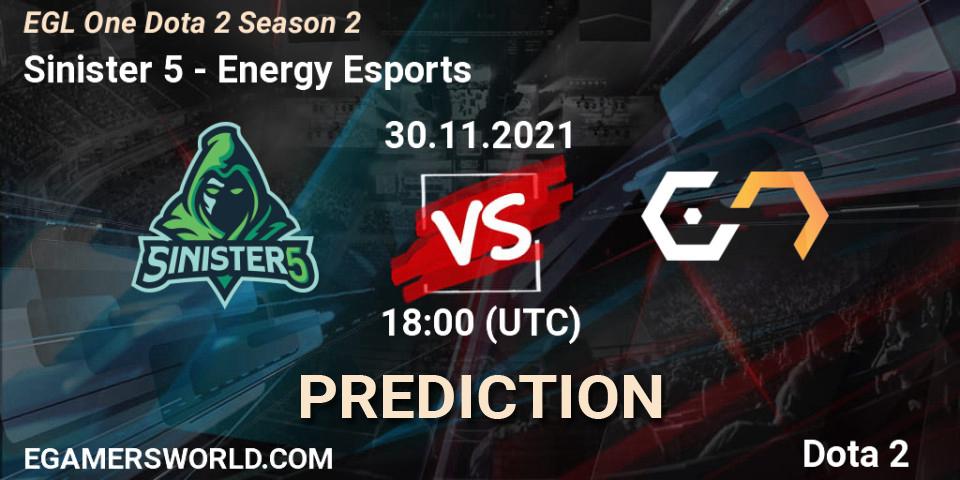 Sinister 5 - Energy Esports: Maç tahminleri. 30.11.2021 at 18:14, Dota 2, EGL One Dota 2 Season 2