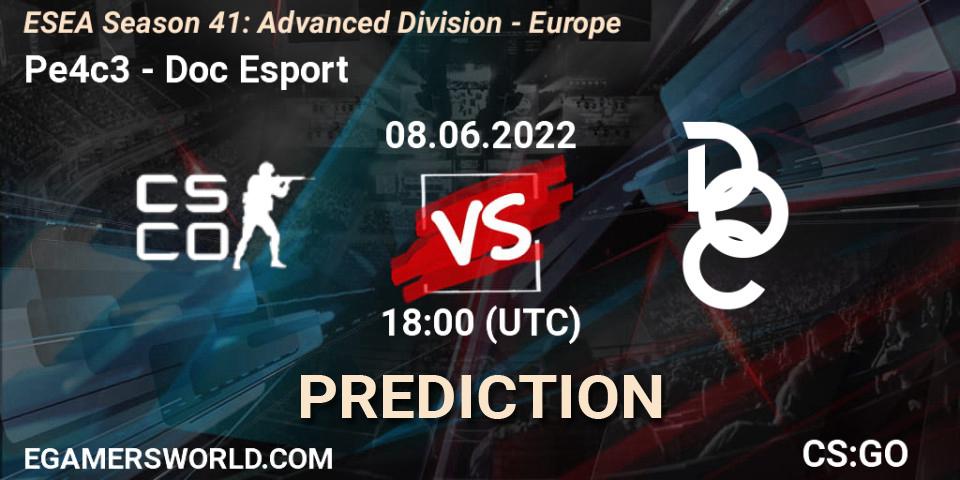 Pe4c3 - Doc Esport: Maç tahminleri. 08.06.2022 at 18:00, Counter-Strike (CS2), ESEA Season 41: Advanced Division - Europe