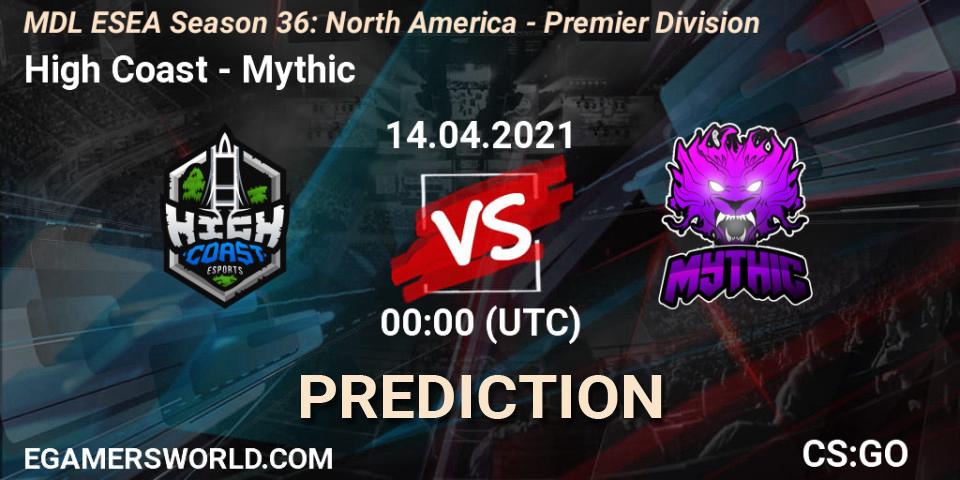 High Coast - Mythic: Maç tahminleri. 14.04.2021 at 00:00, Counter-Strike (CS2), MDL ESEA Season 36: North America - Premier Division