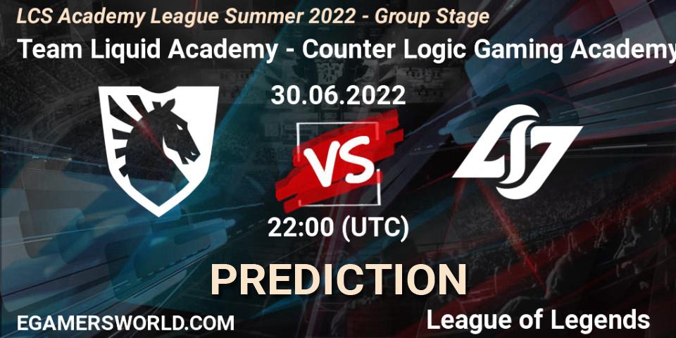 Team Liquid Academy - Counter Logic Gaming Academy: Maç tahminleri. 30.06.2022 at 22:00, LoL, LCS Academy League Summer 2022 - Group Stage
