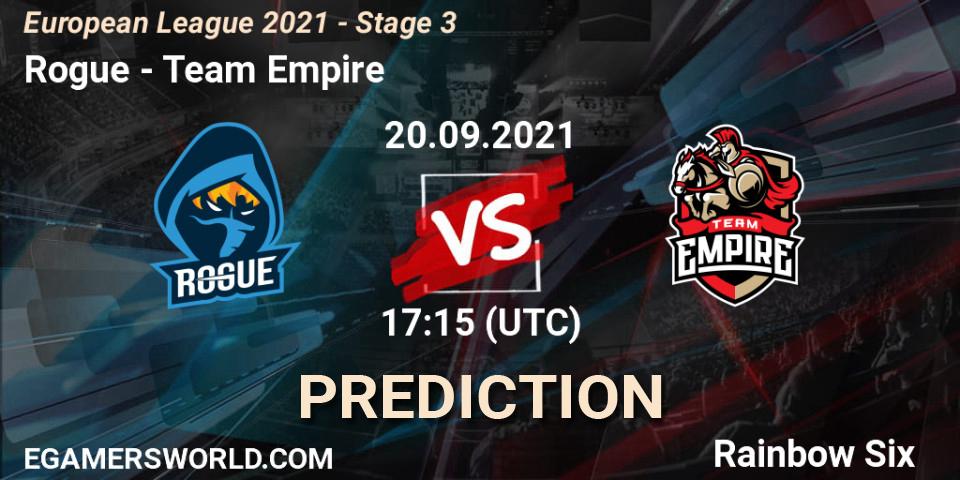 Rogue - Team Empire: Maç tahminleri. 20.09.2021 at 17:15, Rainbow Six, European League 2021 - Stage 3