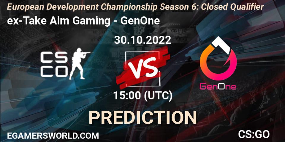 ex-Take Aim Gaming - GenOne: Maç tahminleri. 30.10.2022 at 15:00, Counter-Strike (CS2), European Development Championship Season 6: Closed Qualifier