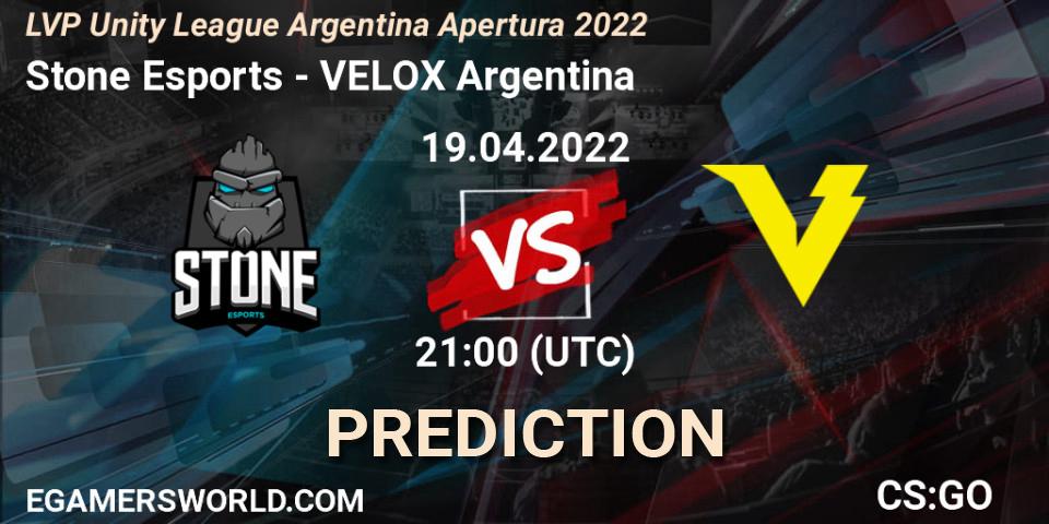 Stone Esports - VELOX Argentina: Maç tahminleri. 03.05.2022 at 21:00, Counter-Strike (CS2), LVP Unity League Argentina Apertura 2022