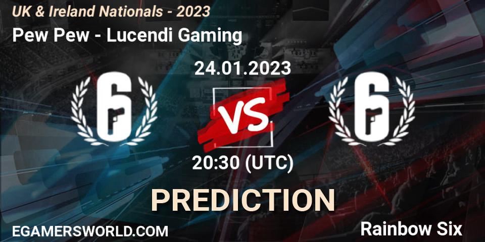 Pew Pew - Lucendi Gaming: Maç tahminleri. 24.01.2023 at 20:30, Rainbow Six, UK & Ireland Nationals - 2023