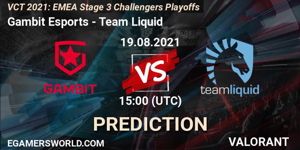 Gambit Esports - Team Liquid: Maç tahminleri. 19.08.2021 at 15:00, VALORANT, VCT 2021: EMEA Stage 3 Challengers Playoffs
