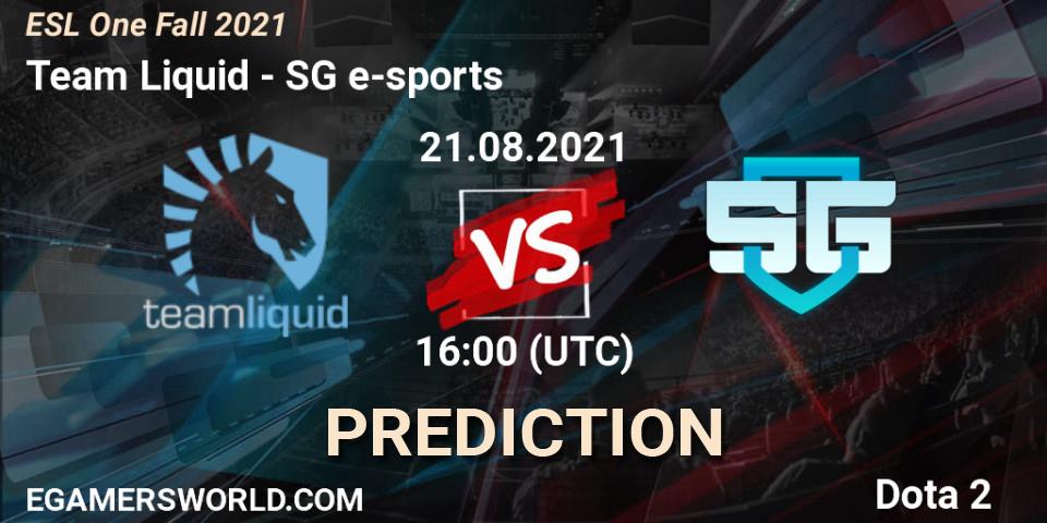 Team Liquid - SG e-sports: Maç tahminleri. 21.08.2021 at 15:55, Dota 2, ESL One Fall 2021