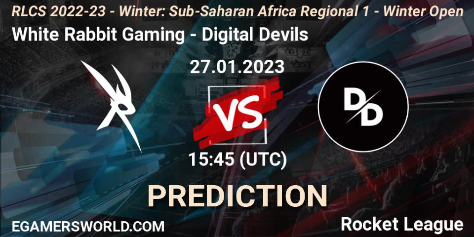 White Rabbit Gaming - Digital Devils: Maç tahminleri. 27.01.2023 at 15:45, Rocket League, RLCS 2022-23 - Winter: Sub-Saharan Africa Regional 1 - Winter Open