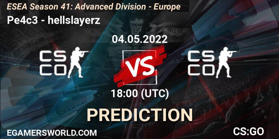 Pe4c3 - hellslayerz: Maç tahminleri. 04.05.2022 at 18:00, Counter-Strike (CS2), ESEA Season 41: Advanced Division - Europe
