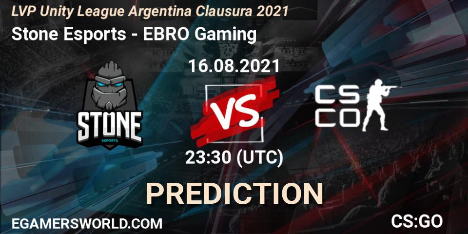 Stone Esports - EBRO Gaming: Maç tahminleri. 23.08.2021 at 23:30, Counter-Strike (CS2), LVP Unity League Argentina Clausura 2021