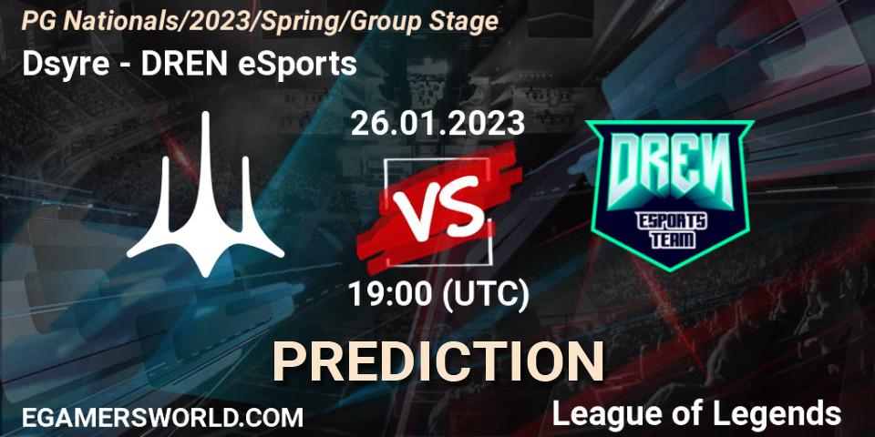Dsyre - DREN eSports: Maç tahminleri. 26.01.2023 at 19:00, LoL, PG Nationals Spring 2023 - Group Stage