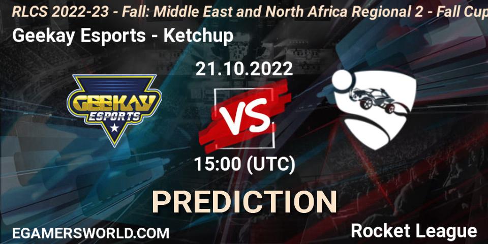 Geekay Esports - Ketchup: Maç tahminleri. 21.10.2022 at 15:00, Rocket League, RLCS 2022-23 - Fall: Middle East and North Africa Regional 2 - Fall Cup