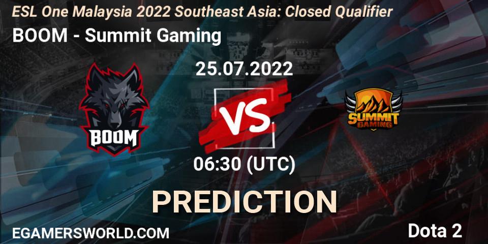 BOOM - Summit Gaming: Maç tahminleri. 25.07.2022 at 07:05, Dota 2, ESL One Malaysia 2022 Southeast Asia: Closed Qualifier