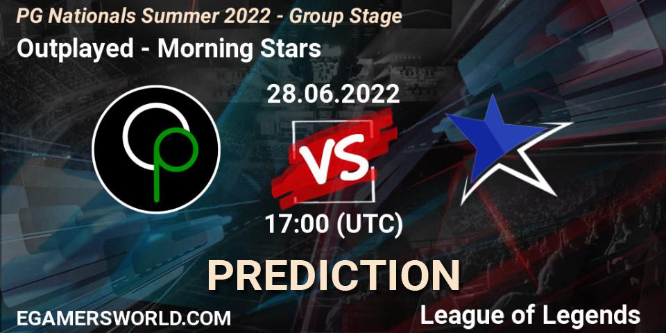 Outplayed - Morning Stars: Maç tahminleri. 28.06.2022 at 17:00, LoL, PG Nationals Summer 2022 - Group Stage