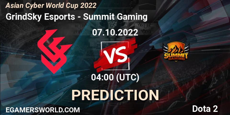 GrindSky Esports - Summit Gaming: Maç tahminleri. 07.10.2022 at 04:12, Dota 2, Asian Cyber World Cup 2022
