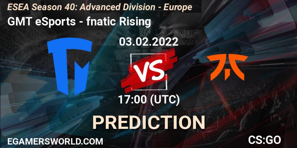 GMT eSports - fnatic Rising: Maç tahminleri. 03.02.2022 at 17:00, Counter-Strike (CS2), ESEA Season 40: Advanced Division - Europe