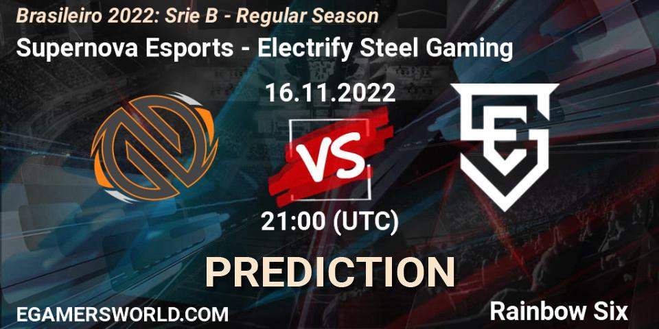 Supernova Esports - Electrify Steel Gaming: Maç tahminleri. 16.11.2022 at 21:00, Rainbow Six, Brasileirão 2022: Série B - Regular Season