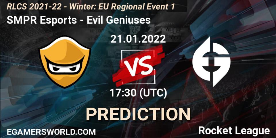 SMPR Esports - Evil Geniuses: Maç tahminleri. 21.01.2022 at 17:30, Rocket League, RLCS 2021-22 - Winter: EU Regional Event 1