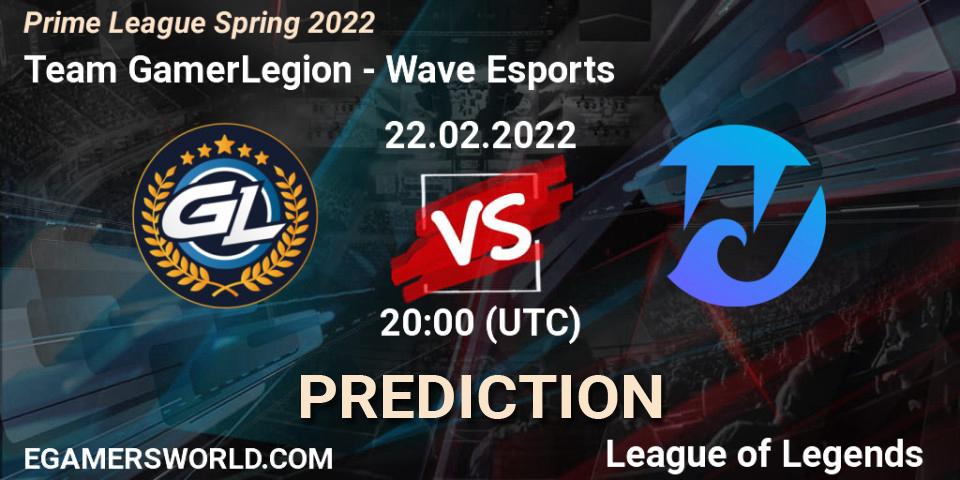 Team GamerLegion - Wave Esports: Maç tahminleri. 22.02.2022 at 20:00, LoL, Prime League Spring 2022