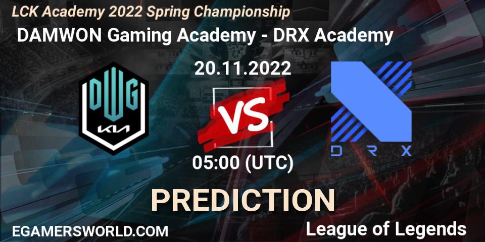  DAMWON Gaming Academy - DRX Academy: Maç tahminleri. 20.11.2022 at 05:00, LoL, LCK Academy 2022 Spring Championship