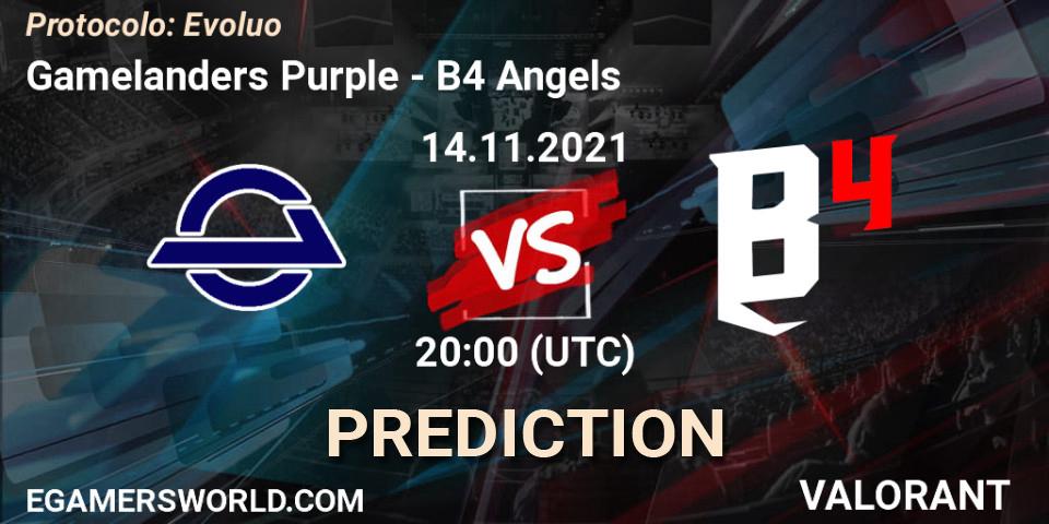 Gamelanders Purple - B4 Angels: Maç tahminleri. 14.11.2021 at 20:00, VALORANT, Protocolo: Evolução