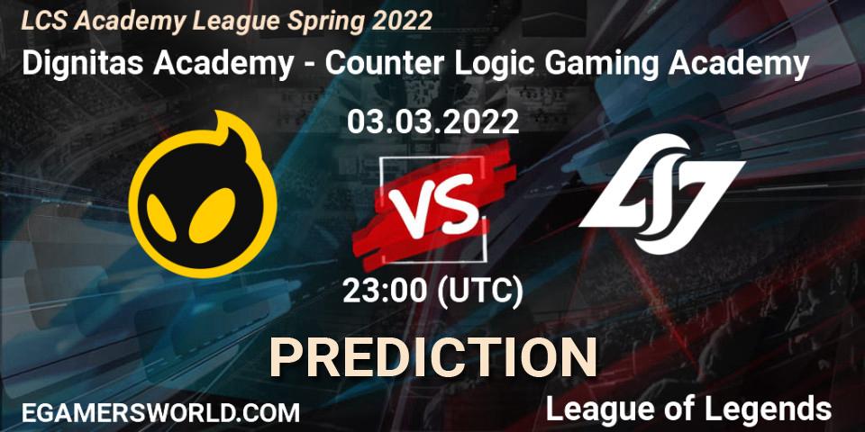 Dignitas Academy - Counter Logic Gaming Academy: Maç tahminleri. 03.03.2022 at 23:00, LoL, LCS Academy League Spring 2022