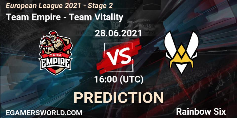 Team Empire - Team Vitality: Maç tahminleri. 28.06.2021 at 16:00, Rainbow Six, European League 2021 - Stage 2