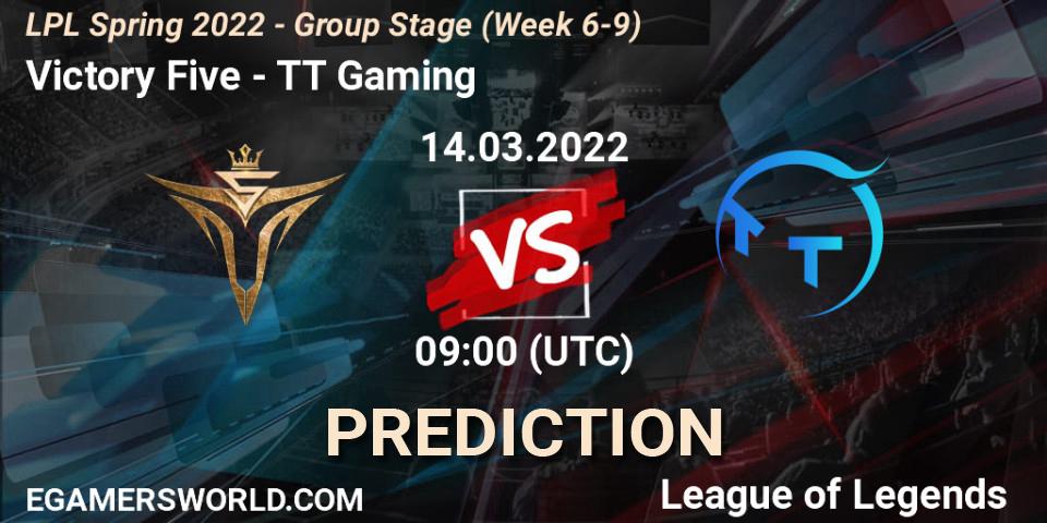 Victory Five - TT Gaming: Maç tahminleri. 14.03.2022 at 09:00, LoL, LPL Spring 2022 - Group Stage (Week 6-9)