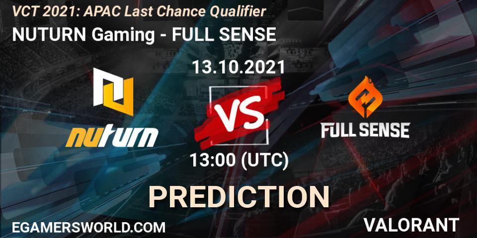 NUTURN Gaming - FULL SENSE: Maç tahminleri. 13.10.2021 at 12:00, VALORANT, VCT 2021: APAC Last Chance Qualifier