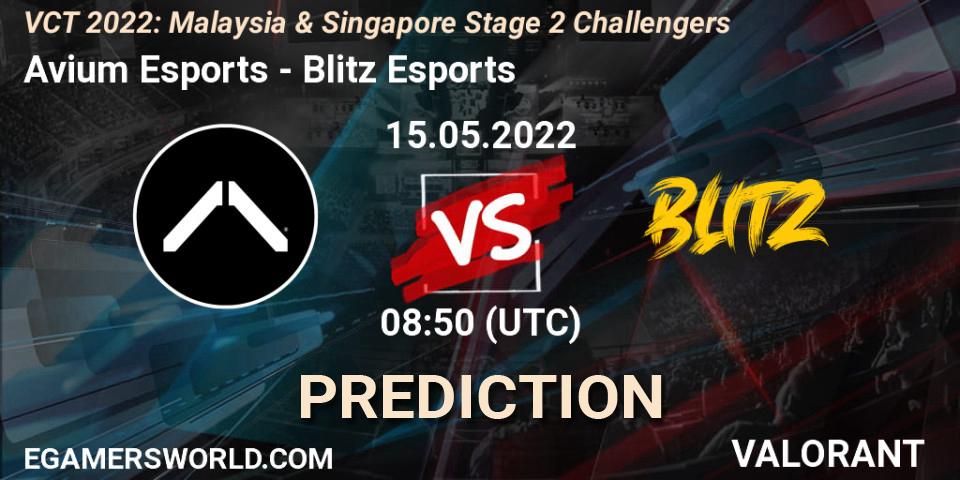 Avium Esports - Blitz Esports: Maç tahminleri. 15.05.2022 at 08:50, VALORANT, VCT 2022: Malaysia & Singapore Stage 2 Challengers