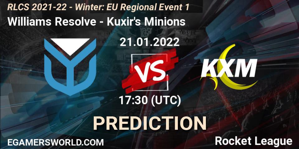 Williams Resolve - Kuxir's Minions: Maç tahminleri. 21.01.2022 at 17:30, Rocket League, RLCS 2021-22 - Winter: EU Regional Event 1