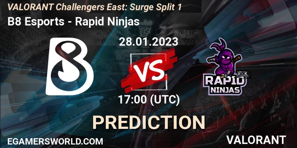 B8 Esports - Rapid Ninjas: Maç tahminleri. 28.01.23, VALORANT, VALORANT Challengers 2023 East: Surge Split 1