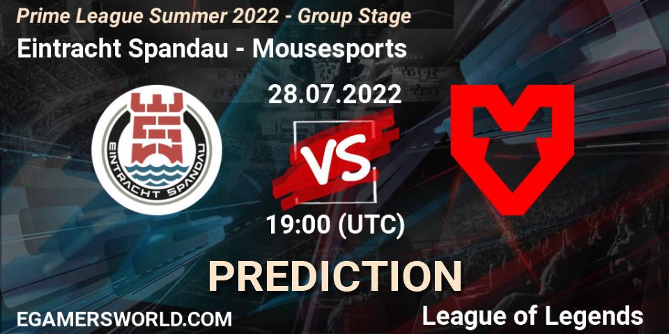 Eintracht Spandau - Mousesports: Maç tahminleri. 28.07.2022 at 19:00, LoL, Prime League Summer 2022 - Group Stage