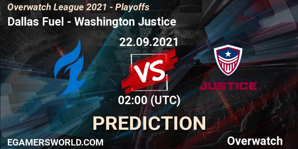 Dallas Fuel - Washington Justice: Maç tahminleri. 21.09.2021 at 23:00, Overwatch, Overwatch League 2021 - Playoffs