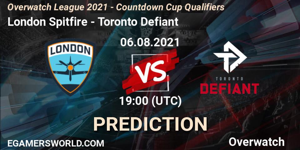 London Spitfire - Toronto Defiant: Maç tahminleri. 06.08.2021 at 19:00, Overwatch, Overwatch League 2021 - Countdown Cup Qualifiers