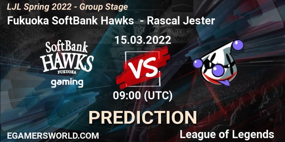 Fukuoka SoftBank Hawks - Rascal Jester: Maç tahminleri. 15.03.2022 at 09:00, LoL, LJL Spring 2022 - Group Stage